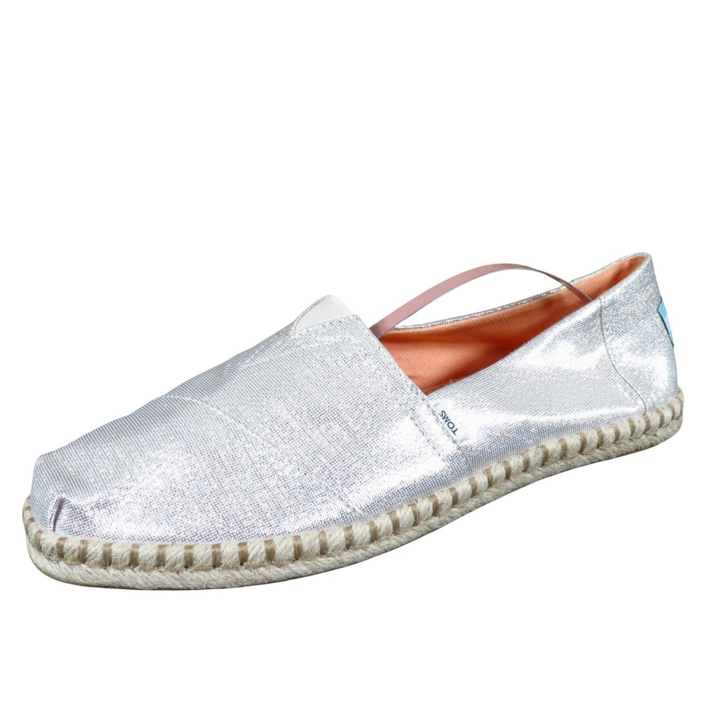 Toms Metallic Silver Espadrille with Pink Lining